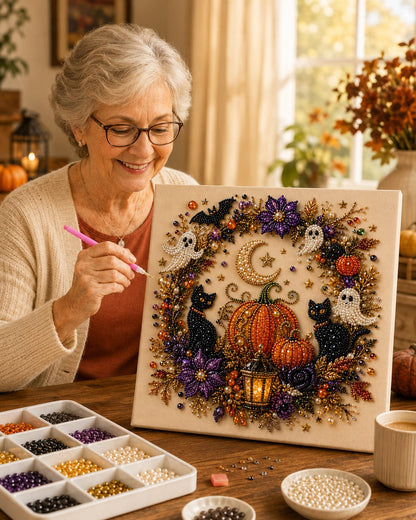 🥳2026 HOT SALE🥳💞50K+ SOLD!🎃✨ 50% OFF! Halloween Pearl Art DIY Kit – No painting skills needed, just match & place pearls. Create spooky‑cute décor for a cosy autumn home! 🧵🖼️
