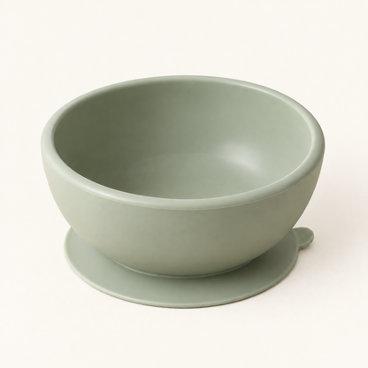 Skinkfye Sage Green Suction Bowl – Rounded Mealtime Bowl with Release Tab