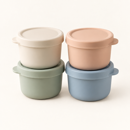 Skinkfye Pastel Lidded Containers – Four-Piece Stackable Mealtime Set