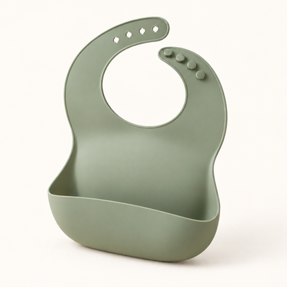 Skinkfye Sage Green Adjustable Feeding Bib – Bib with Wide Catching Pocket