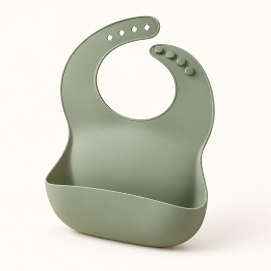 Skinkfye Sage Green Adjustable Feeding Bib – Bib with Wide Catching Pocket