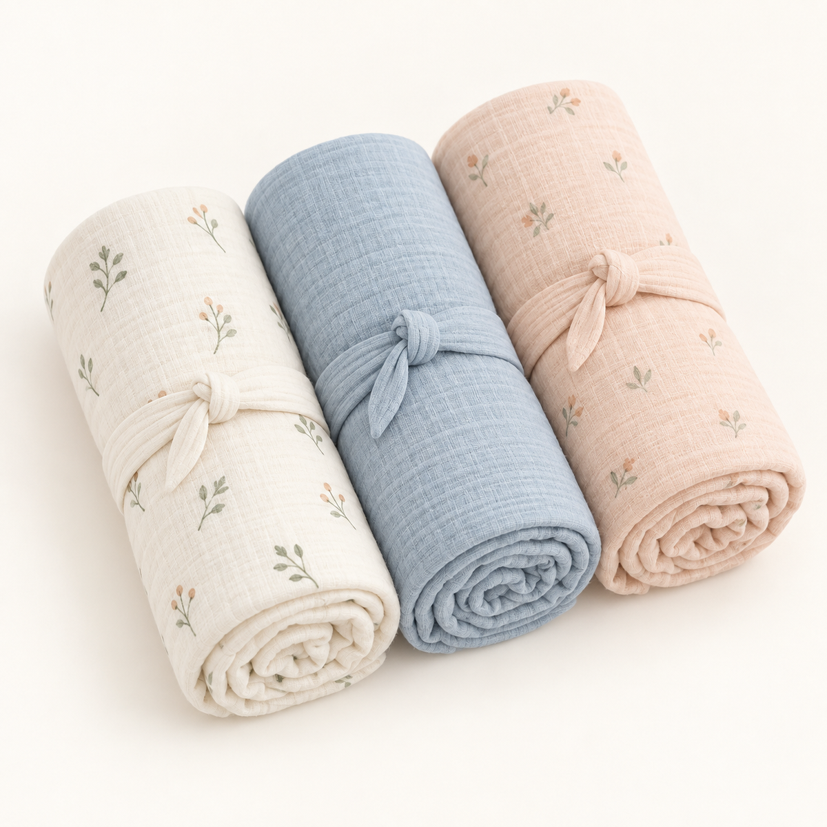 Skinkfye Textured Baby Wrap Blankets – Three-Piece Pastel Nursery Set