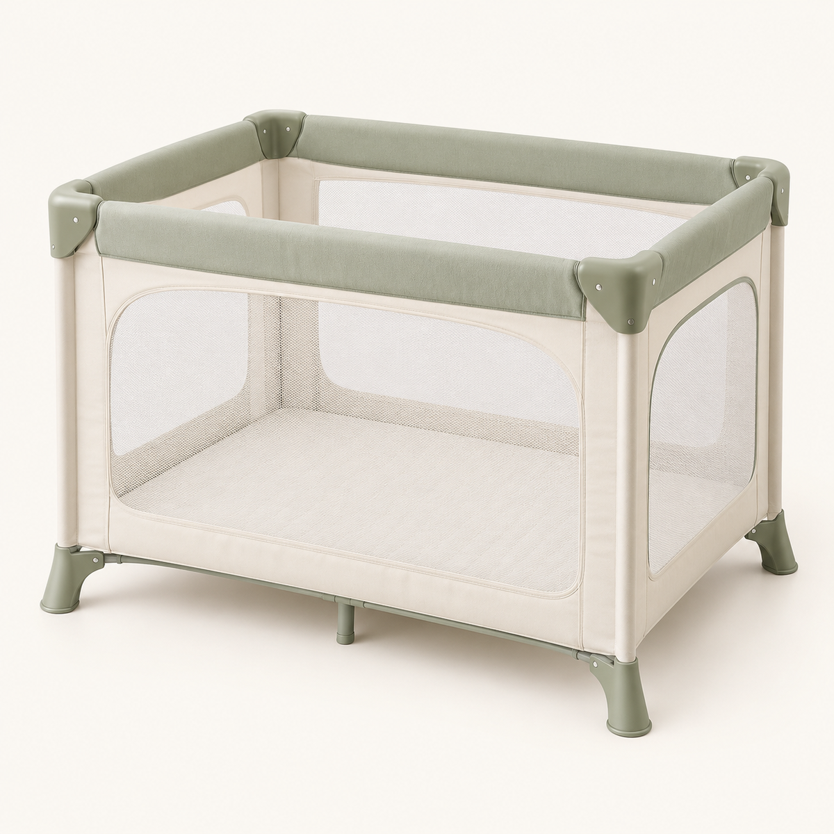 Skinkfye Cream and Sage Baby Play Yard – Mesh-Sided Activity Space