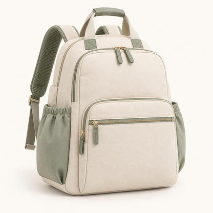 Skinkfye Cream and Sage Diaper Backpack – Multi-Pocket Baby Travel Bag
