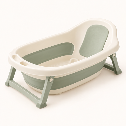 Skinkfye Cream and Sage Foldable Baby Bathtub – Raised Bath with Support Frame