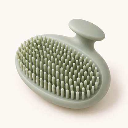 Skinkfye Sage Green Baby Bath and Scalp Brush – Oval Care Brush with Raised Grip