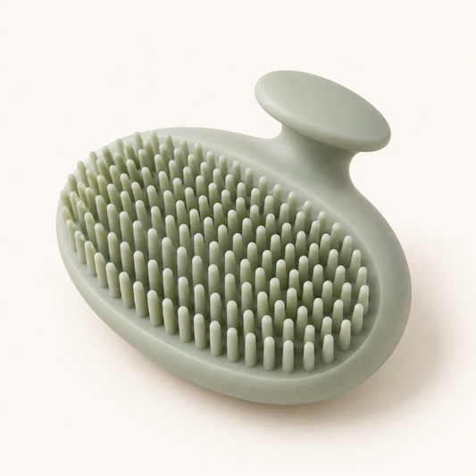 Skinkfye Sage Green Baby Bath and Scalp Brush – Oval Care Brush with Raised Grip