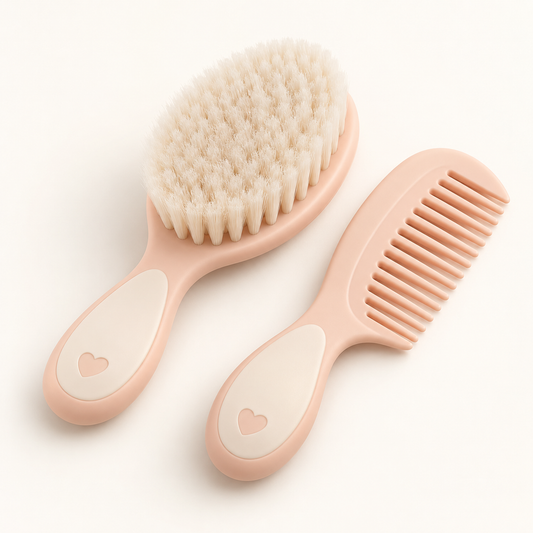 Skinkfye Peach Baby Brush and Wide-Tooth Comb – Two-Piece Grooming Set