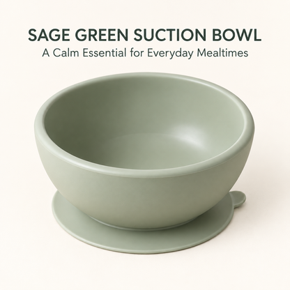Skinkfye Sage Green Suction Bowl – Rounded Mealtime Bowl with Release Tab