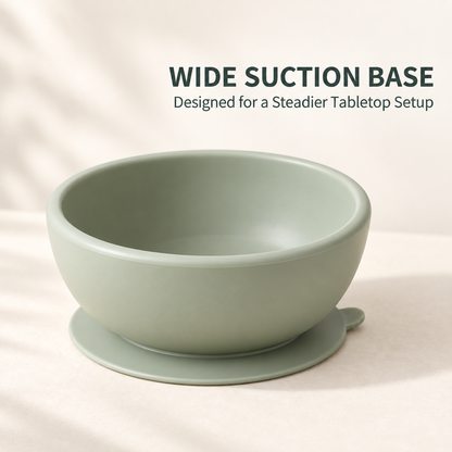 Skinkfye Sage Green Suction Bowl – Rounded Mealtime Bowl with Release Tab