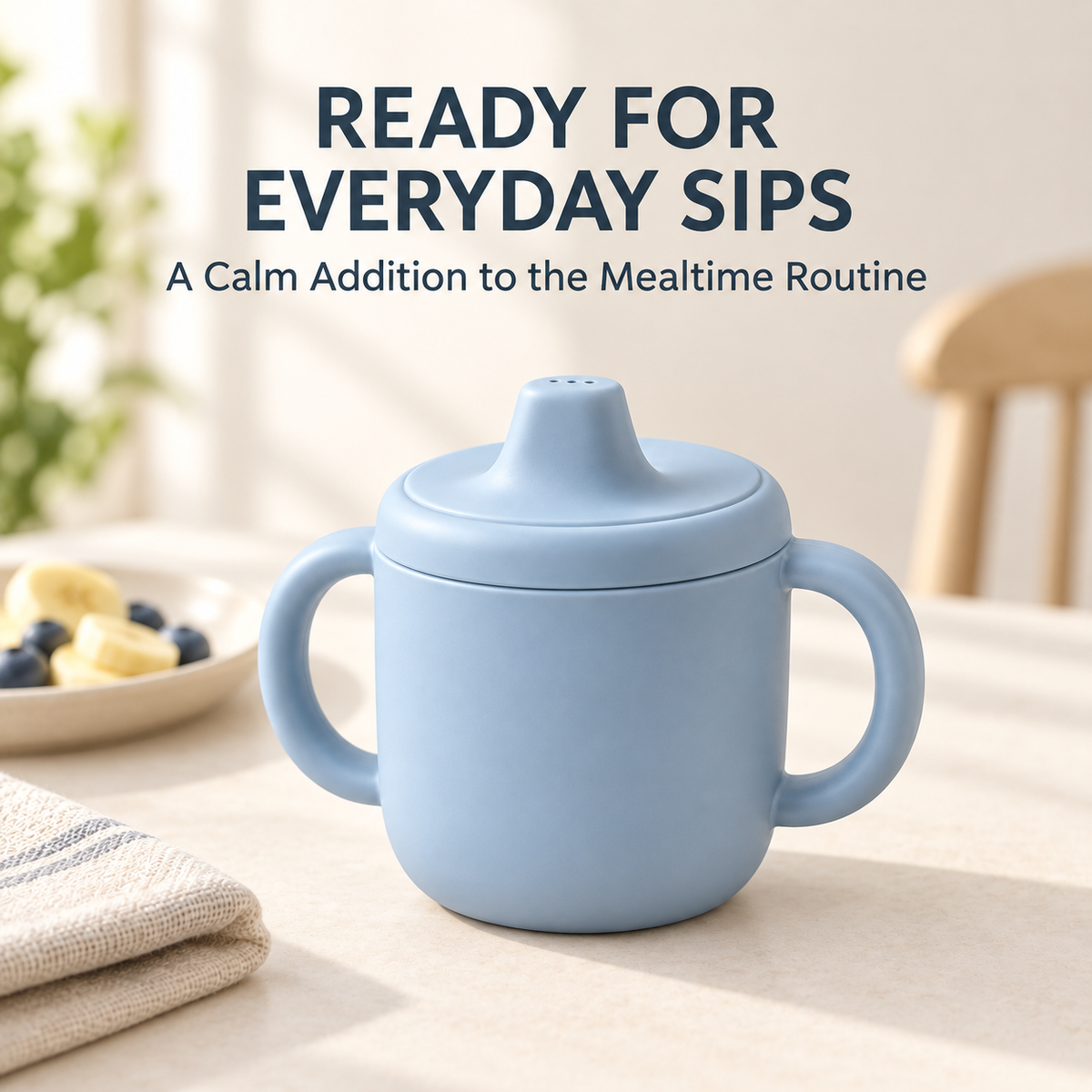 Skinkfye Blue Double-Handle Training Cup – Lidded Cup with Drinking Spout