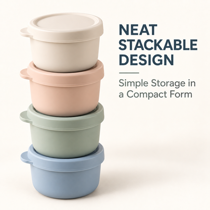Skinkfye Pastel Lidded Containers – Four-Piece Stackable Mealtime Set