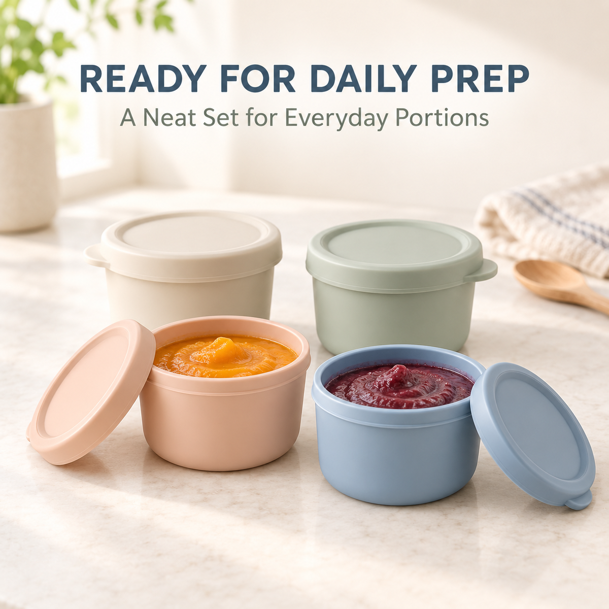 Skinkfye Pastel Lidded Containers – Four-Piece Stackable Mealtime Set