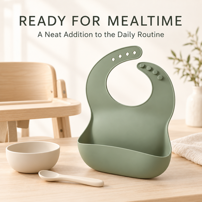Skinkfye Sage Green Adjustable Feeding Bib – Bib with Wide Catching Pocket