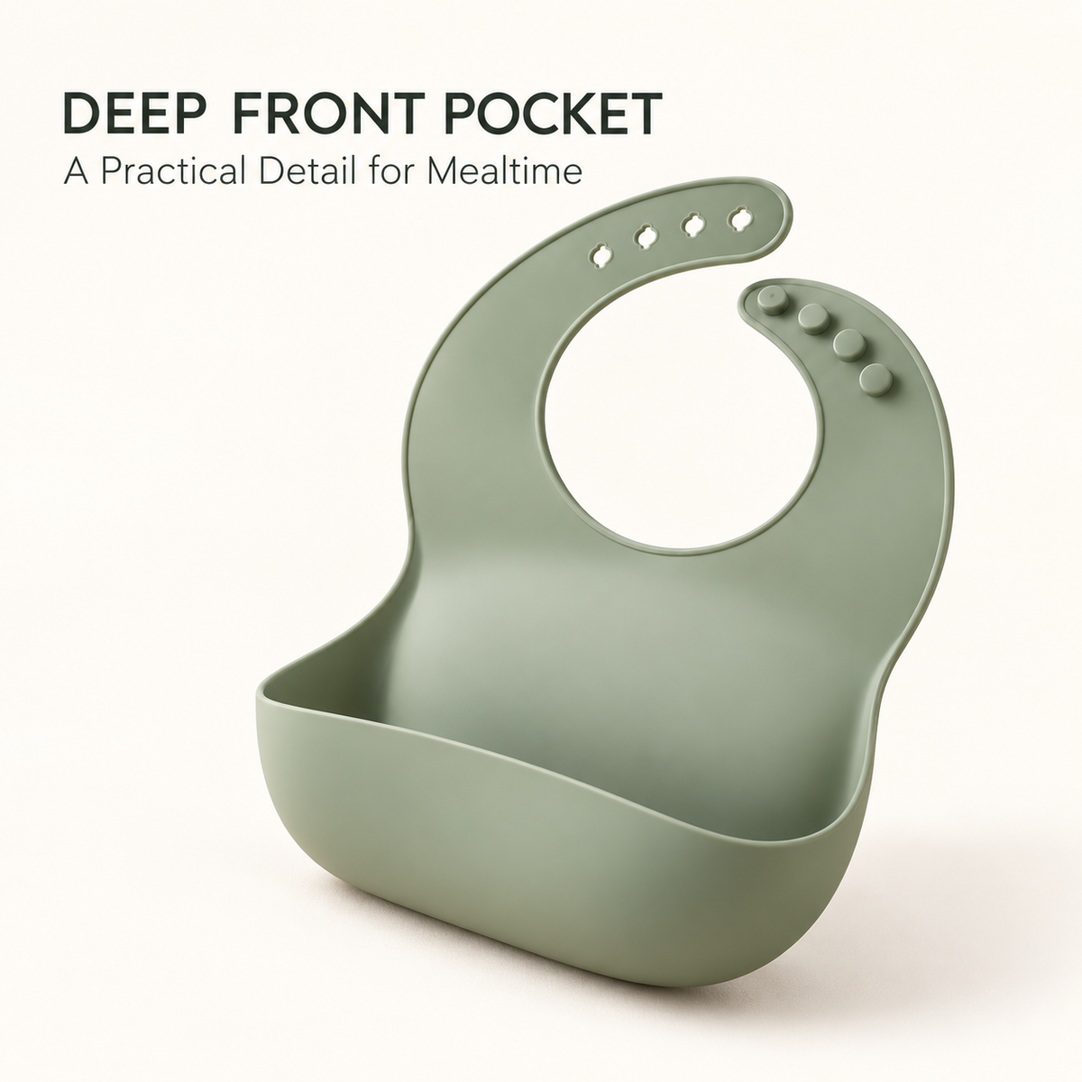 Skinkfye Sage Green Adjustable Feeding Bib – Bib with Wide Catching Pocket