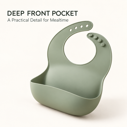 Skinkfye Sage Green Adjustable Feeding Bib – Bib with Wide Catching Pocket