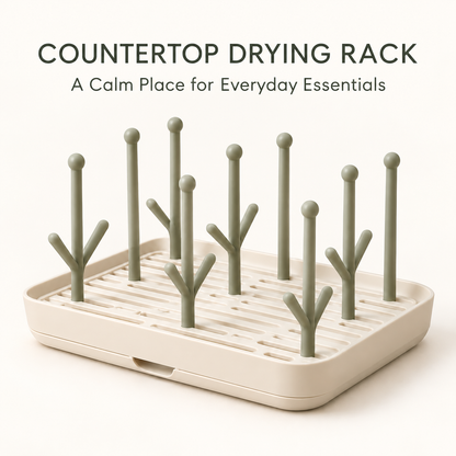 Skinkfye Bottle Drying Rack – Multi-Peg Countertop Organizer with Drip Tray