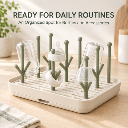 Skinkfye Bottle Drying Rack – Multi-Peg Countertop Organizer with Drip Tray