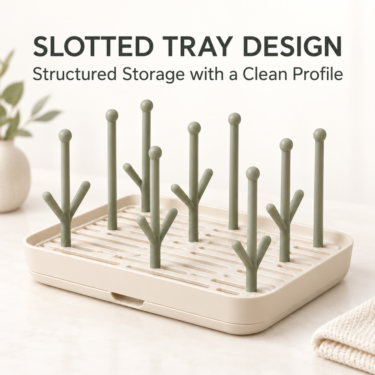 Skinkfye Bottle Drying Rack – Multi-Peg Countertop Organizer with Drip Tray