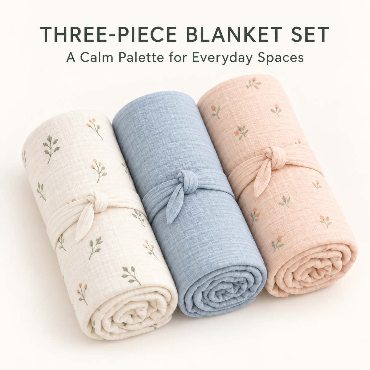 Skinkfye Textured Baby Wrap Blankets – Three-Piece Pastel Nursery Set
