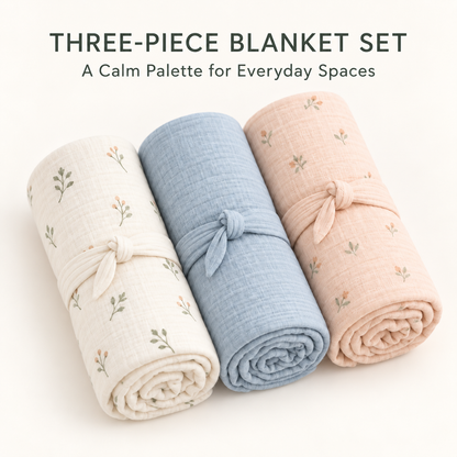 Skinkfye Textured Baby Wrap Blankets – Three-Piece Pastel Nursery Set
