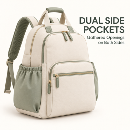Skinkfye Cream and Sage Diaper Backpack – Multi-Pocket Baby Travel Bag