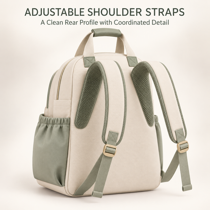 Skinkfye Cream and Sage Diaper Backpack – Multi-Pocket Baby Travel Bag