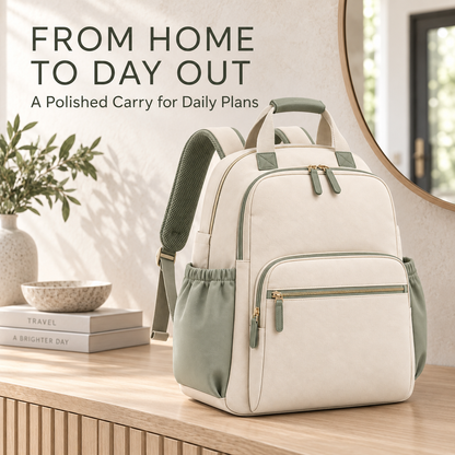 Skinkfye Cream and Sage Diaper Backpack – Multi-Pocket Baby Travel Bag