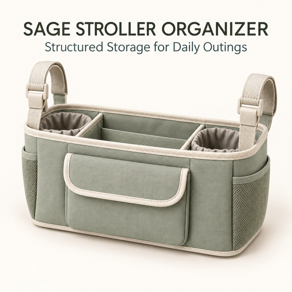 Skinkfye Sage Green Stroller Organizer – Multi-Compartment Hanging Storage Bag