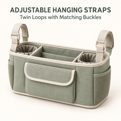 Skinkfye Sage Green Stroller Organizer – Multi-Compartment Hanging Storage Bag