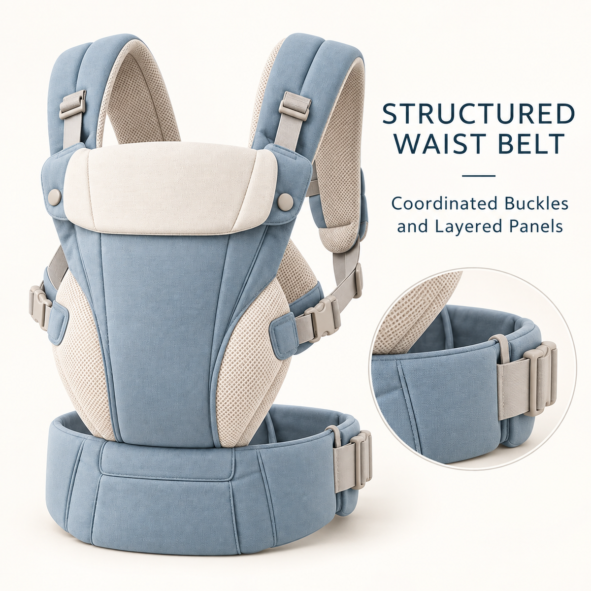 Skinkfye Blue Structured Baby Carrier – Adjustable Carrier with Wide Waist Belt