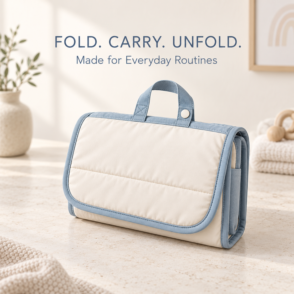 Skinkfye Blue Foldable Baby Changing Mat – Travel Pad with Storage Pockets