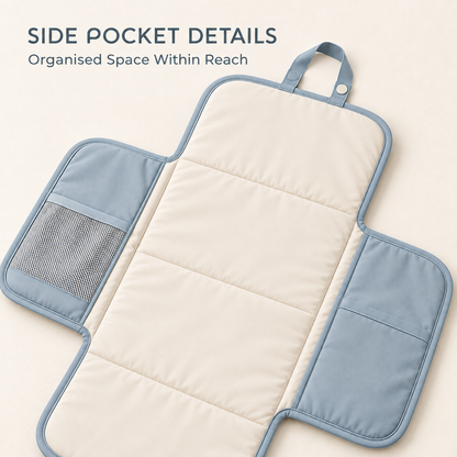 Skinkfye Blue Foldable Baby Changing Mat – Travel Pad with Storage Pockets