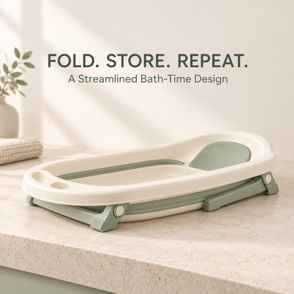 Skinkfye Cream and Sage Foldable Baby Bathtub – Raised Bath with Support Frame