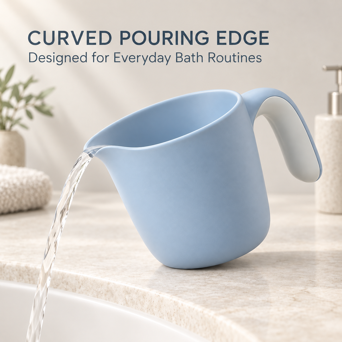 Skinkfye Blue Baby Bath Rinse Cup – Wide-Opening Pouring Cup with Handle