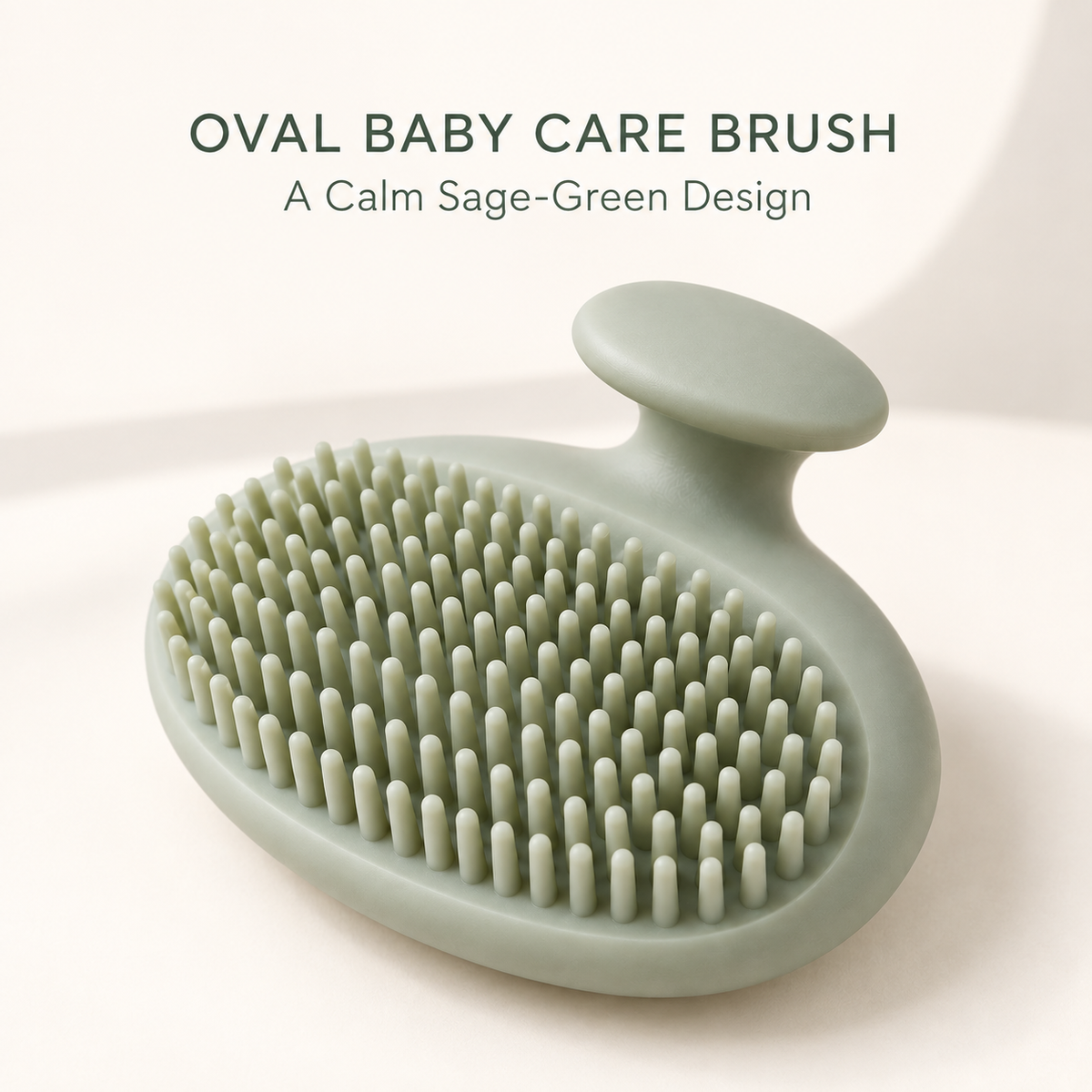 Skinkfye Sage Green Baby Bath and Scalp Brush – Oval Care Brush with Raised Grip