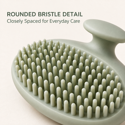 Skinkfye Sage Green Baby Bath and Scalp Brush – Oval Care Brush with Raised Grip
