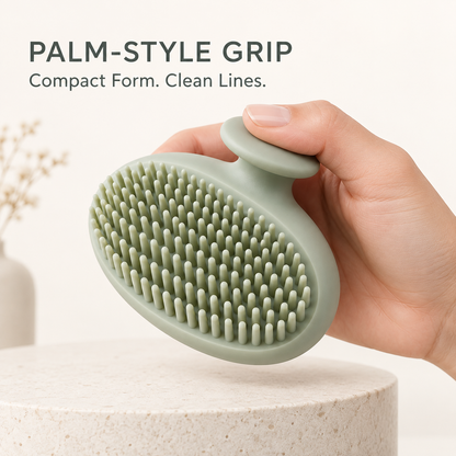 Skinkfye Sage Green Baby Bath and Scalp Brush – Oval Care Brush with Raised Grip