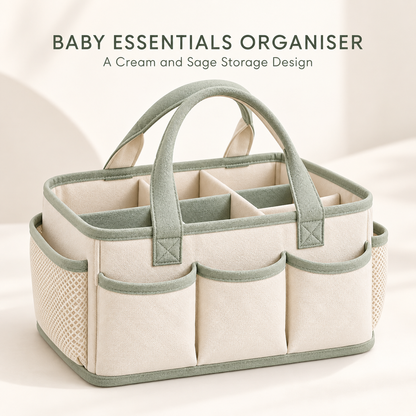 Skinkfye Cream and Sage Nursery Organizer Caddy – Multi-Compartment Storage Basket