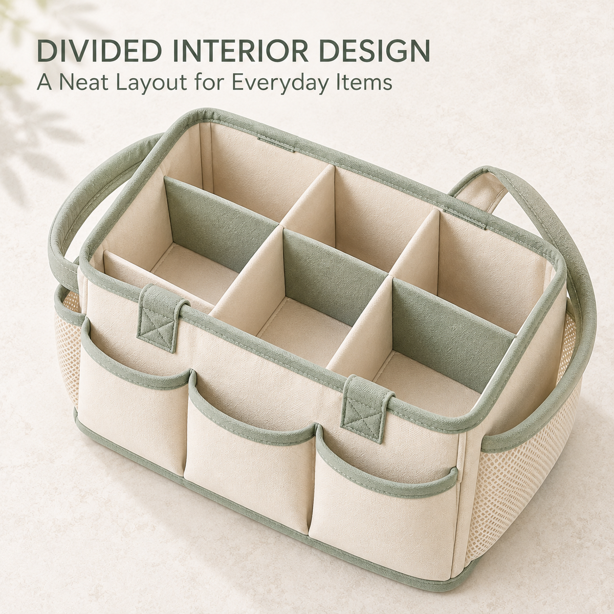Skinkfye Cream and Sage Nursery Organizer Caddy – Multi-Compartment Storage Basket