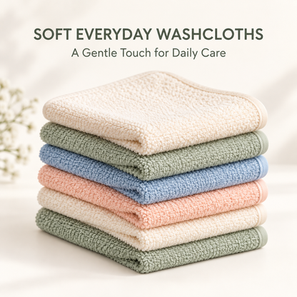 Skinkfye Pastel Baby Washcloths – Six-Piece Terry-Textured Cloth Set