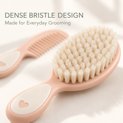Skinkfye Peach Baby Brush and Wide-Tooth Comb – Two-Piece Grooming Set