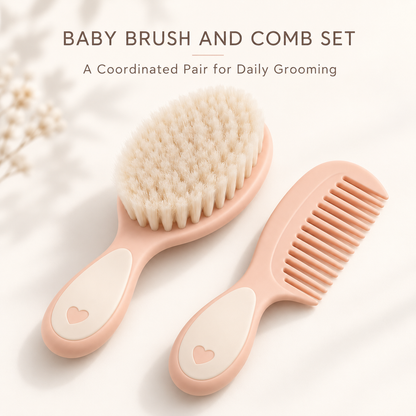 Skinkfye Peach Baby Brush and Wide-Tooth Comb – Two-Piece Grooming Set