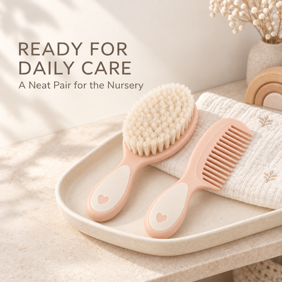 Skinkfye Peach Baby Brush and Wide-Tooth Comb – Two-Piece Grooming Set