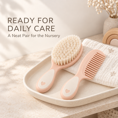 Skinkfye Peach Baby Brush and Wide-Tooth Comb – Two-Piece Grooming Set