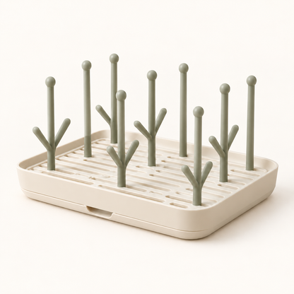 Skinkfye Bottle Drying Rack – Multi-Peg Countertop Organizer with Drip Tray