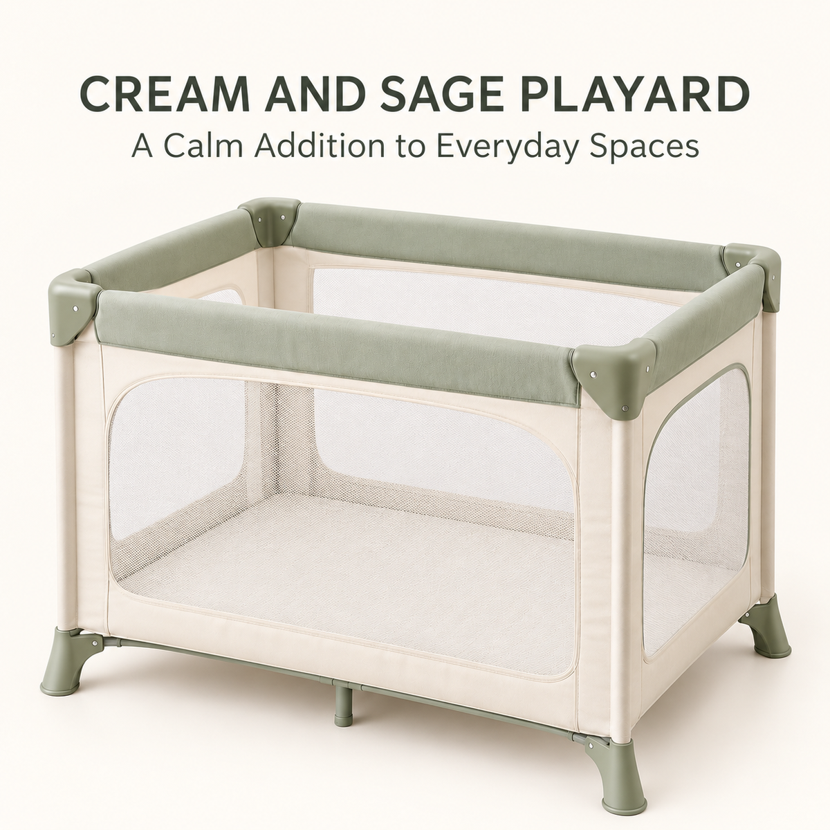 Skinkfye Cream and Sage Baby Play Yard – Mesh-Sided Activity Space