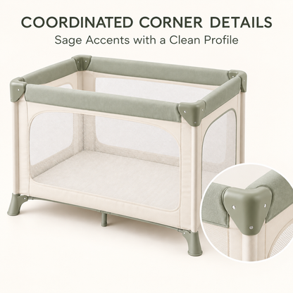 Skinkfye Cream and Sage Baby Play Yard – Mesh-Sided Activity Space